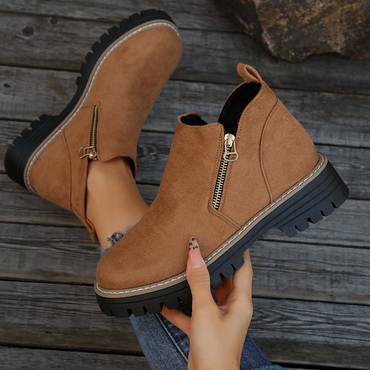 🥾 Ein Must-have für Herbst und Winter – stylische und bequeme Damenschuhe mit runder Spitze und Reißverschluss 🌟👢