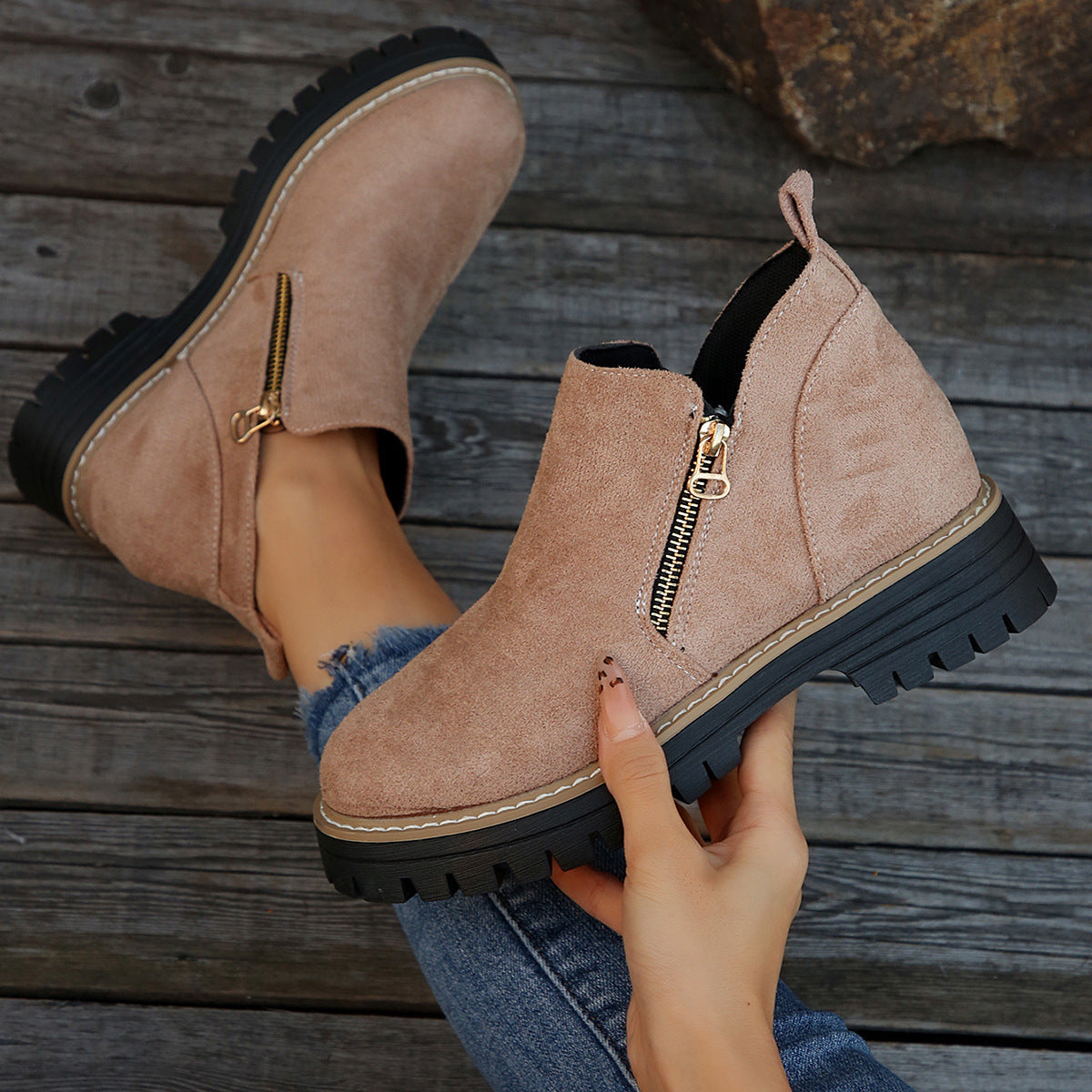 🥾 Ein Must-have für Herbst und Winter – stylische und bequeme Damenschuhe mit runder Spitze und Reißverschluss 🌟👢