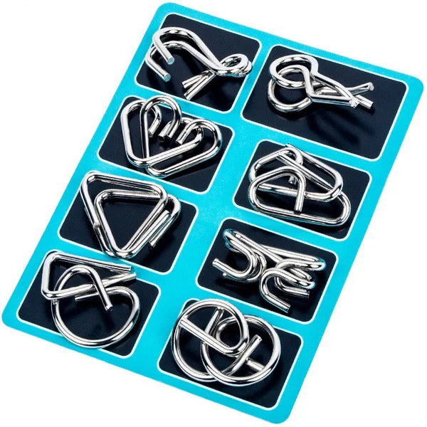 Metall Puzzle Ring achtteilig blaue Version Denksportaufgaben
