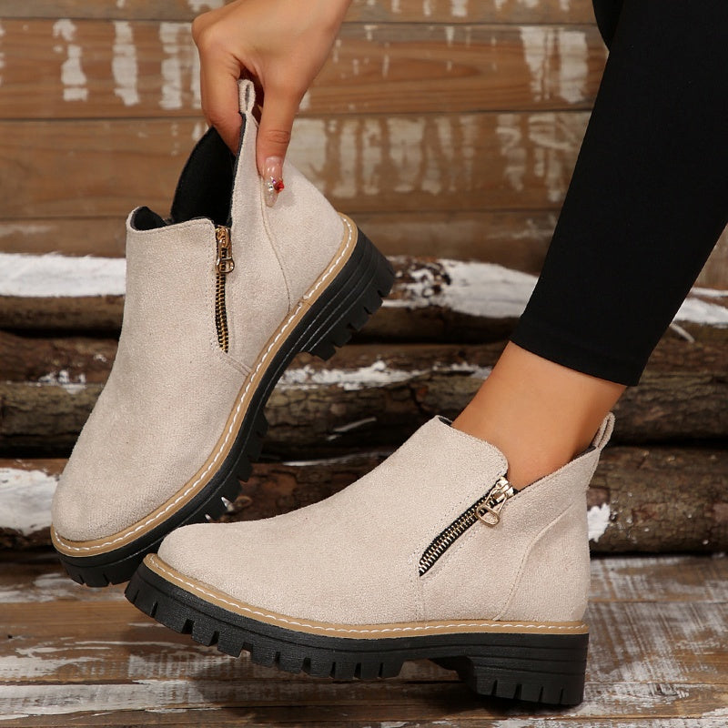 🥾 Ein Must-have für Herbst und Winter – stylische und bequeme Damenschuhe mit runder Spitze und Reißverschluss 🌟👢