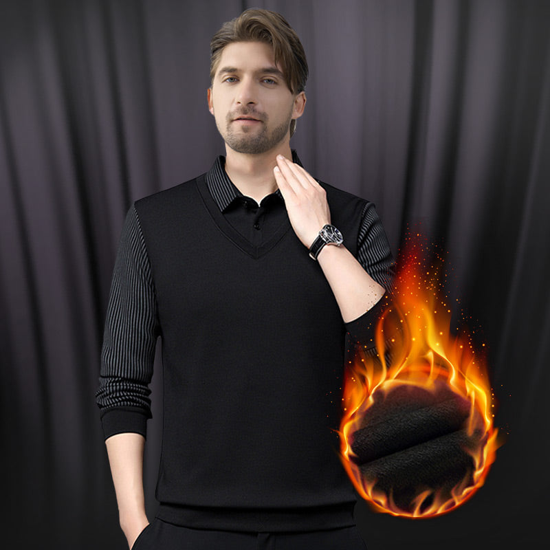 Zweiteiliges Strickhemd mit Reversimitat für Herren Nein