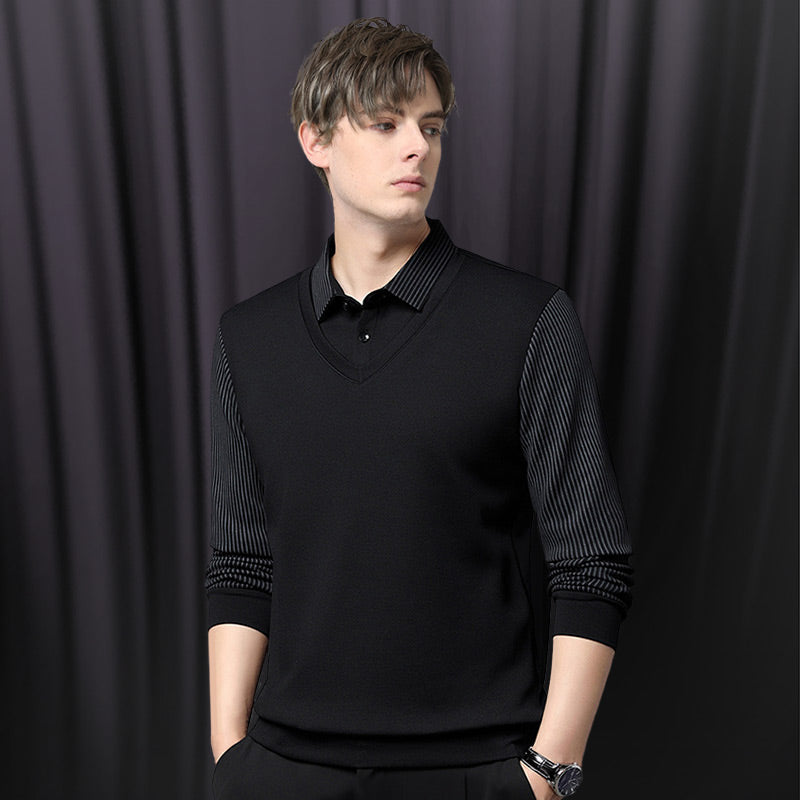Zweiteiliges Strickhemd mit Reversimitat für Herren Nein