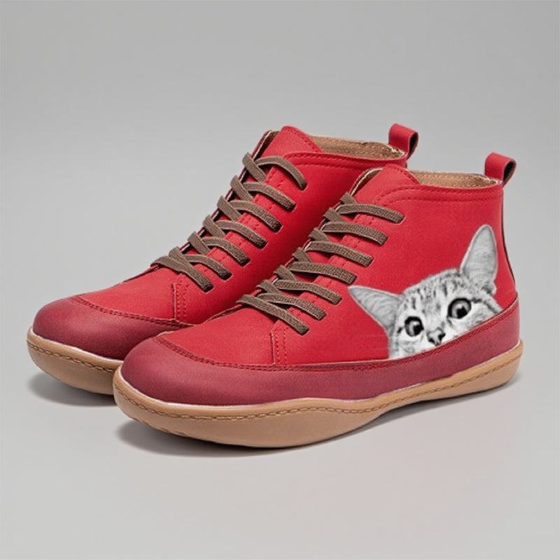 Schicke, bequeme Schuhe mit lustigem Katzenprint