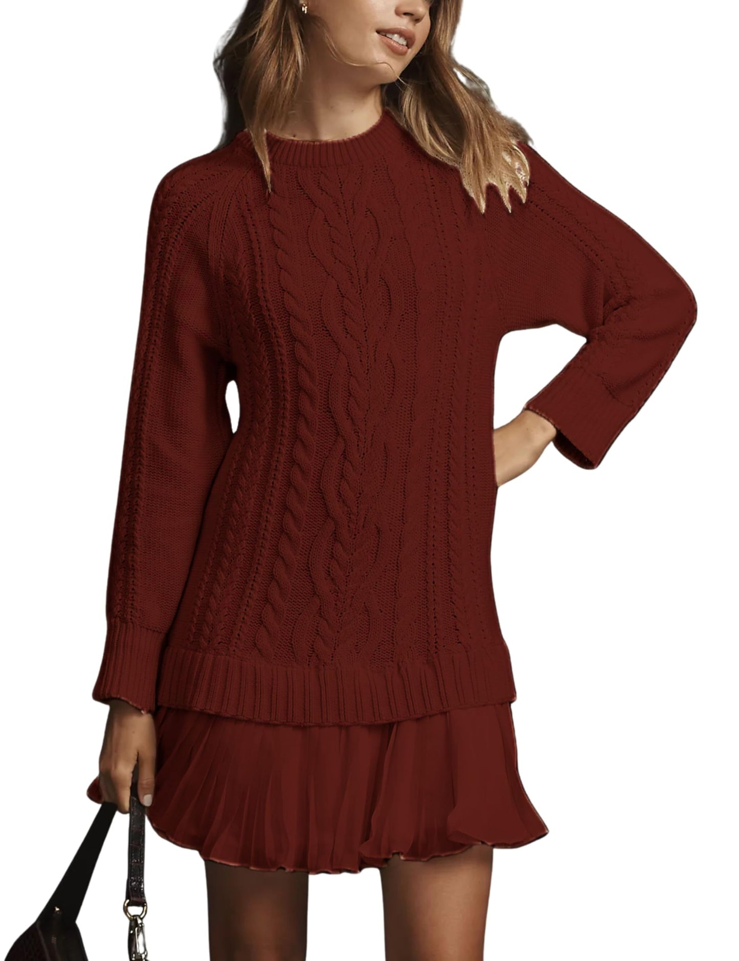 🔥 2025 Heißer Verkauf 🔥🎁🧥Damen Rundhals-Kabelstrick-Pullover-Minirock