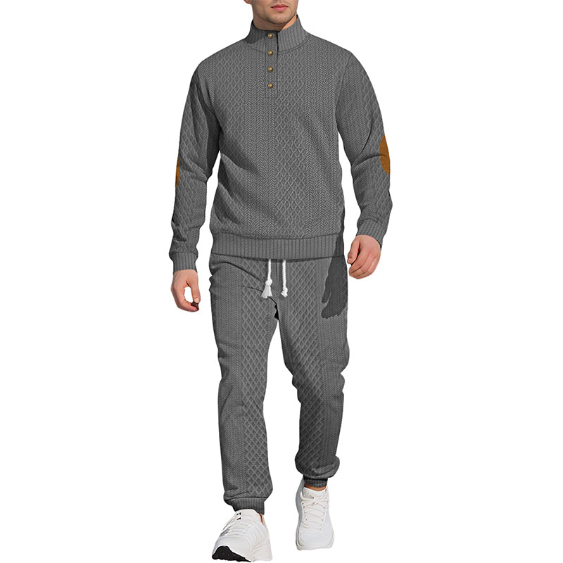 đ„LĂ€ssiges Jacquard-Oberteil mit Stehkragen und Hose mit elastischen BĂŒndchen