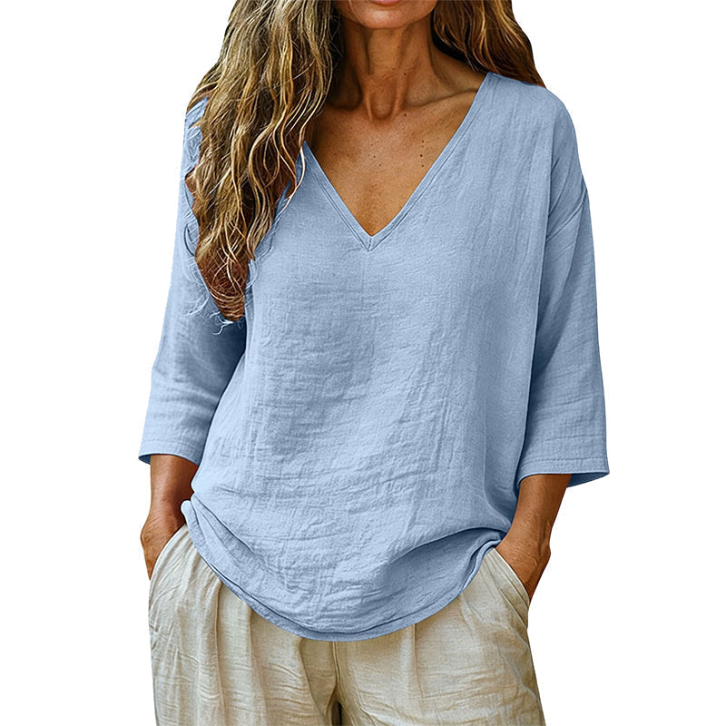đ LĂ€ssige Damenbluse mit V-Ausschnitt und DreiviertelĂ€rmeln â eleganter Look, luftiger Schnitt & vielseitig â perfekt fĂŒr Alltag, BĂŒro & Freizeit