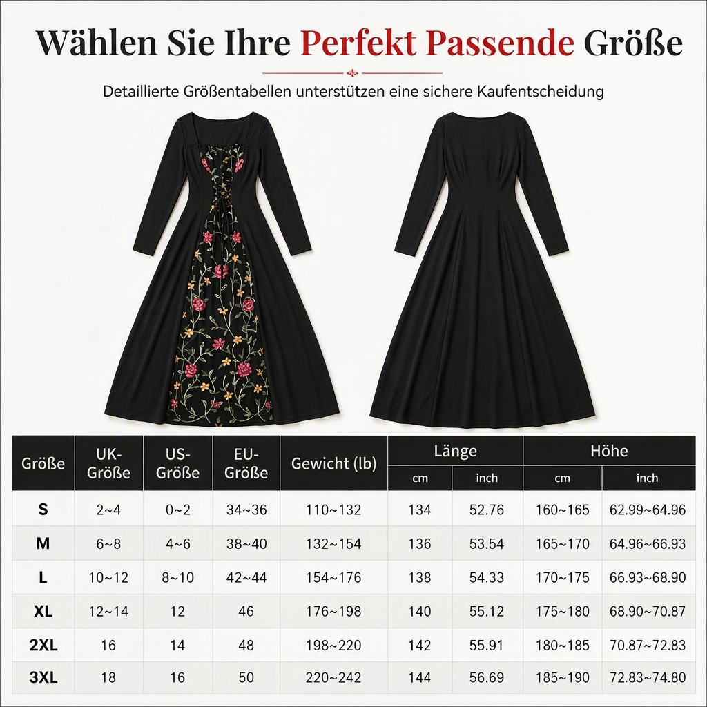 Schwarzes langärmeliges Corset-Maxikleid mit quadratischem Ausschnitt, Schnürung und floral besticktem Netzeinsatz