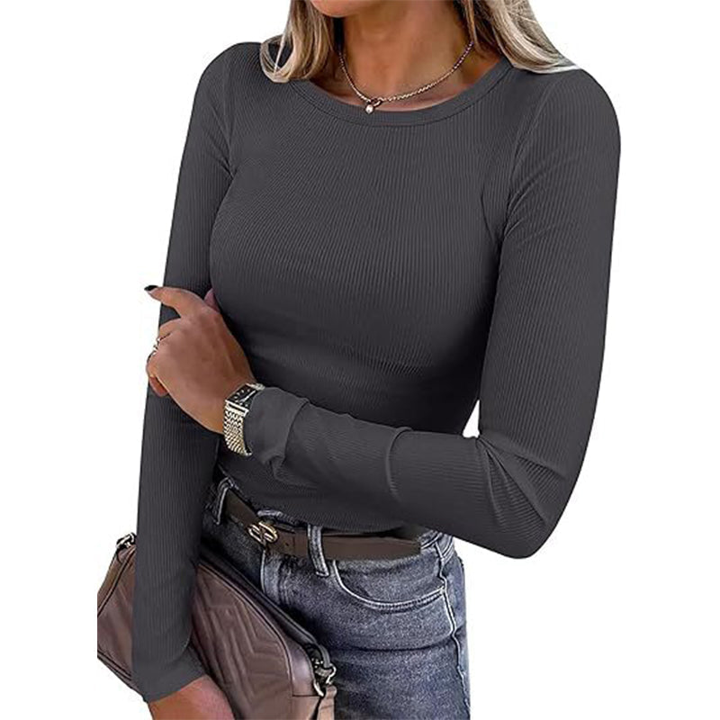 🔥Beliebtes Produkt !✨Klassisches geripptes Strickoberteil mit Rundhalsausschnitt für Damen