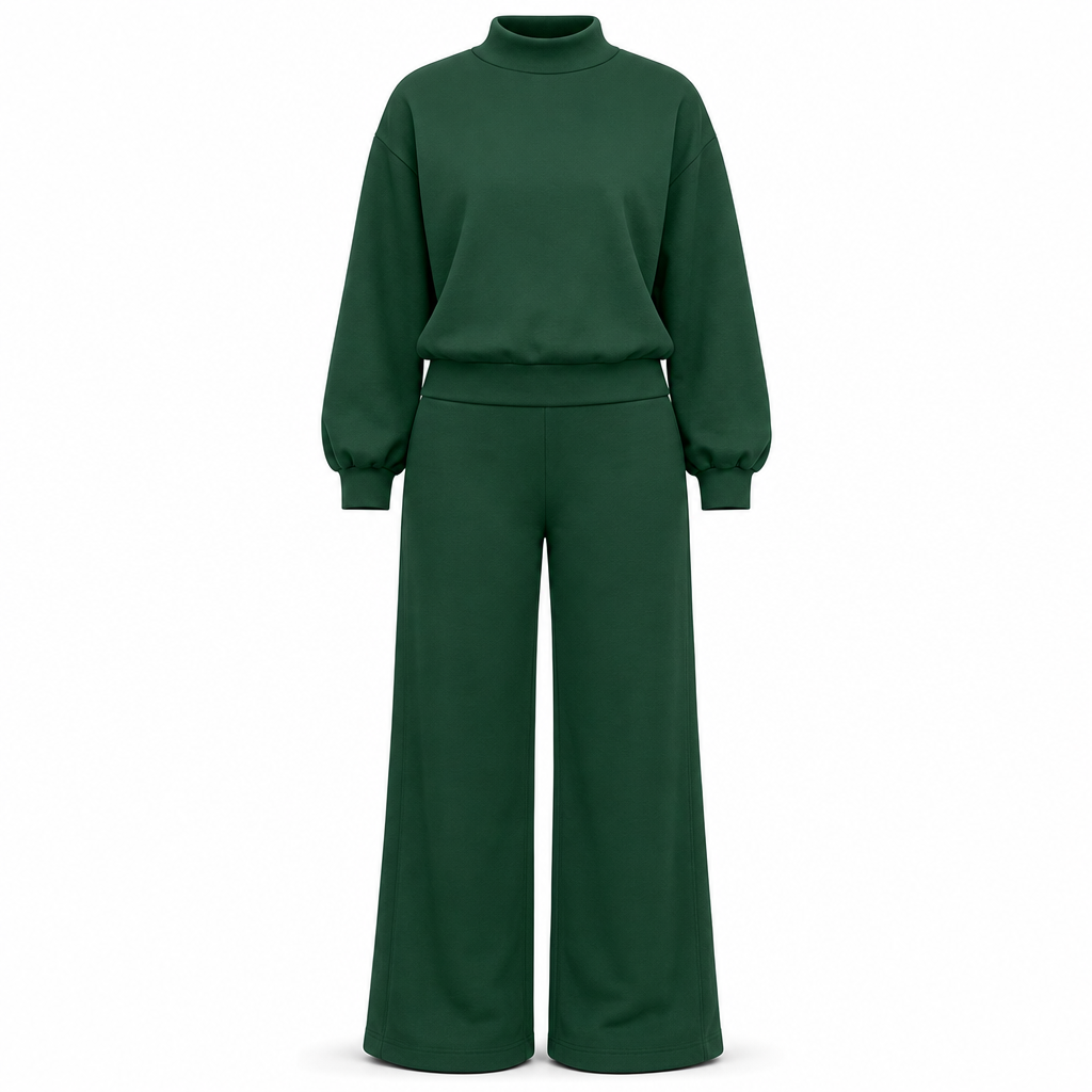 ⏰ Countdown läuft – 50% nur noch 3 Tage! Freizeit Zweiteiliges Strick-Lounge-Set für Damen mit Mock-Neck Langarm-Sweatshirt und hochtaillierten weit geschnittenen Hosen