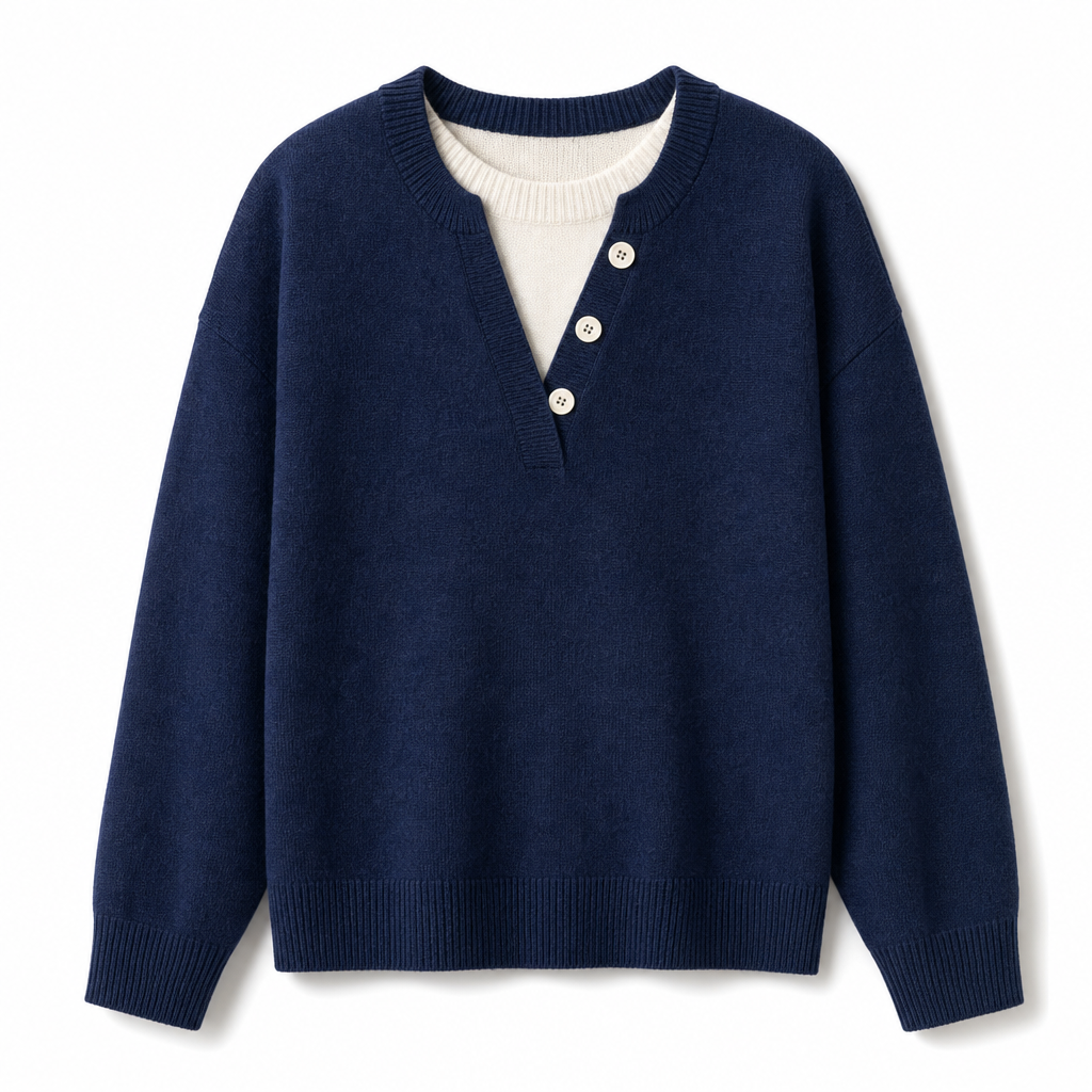 📢🎉50%Rabatt!!!🛍️✨Lässiger zweiteiliger Strickpullover mit V-Ausschnitt und Knopfdetails