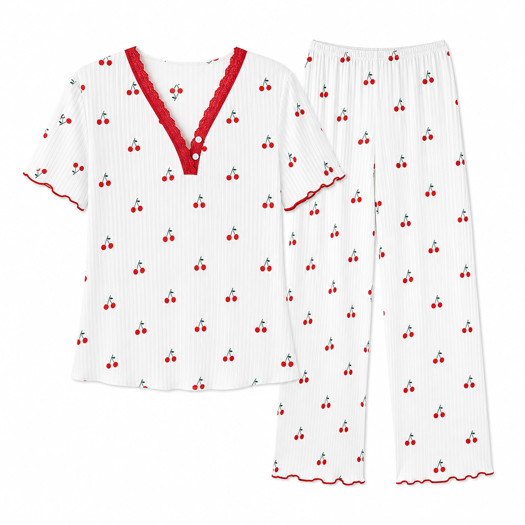 🌟Bestseller reduziert! Nur diese Woche!🌟 Bedrucktes Pyjama-Set für Damen, kurzärmliges Oberteil und lange Hose