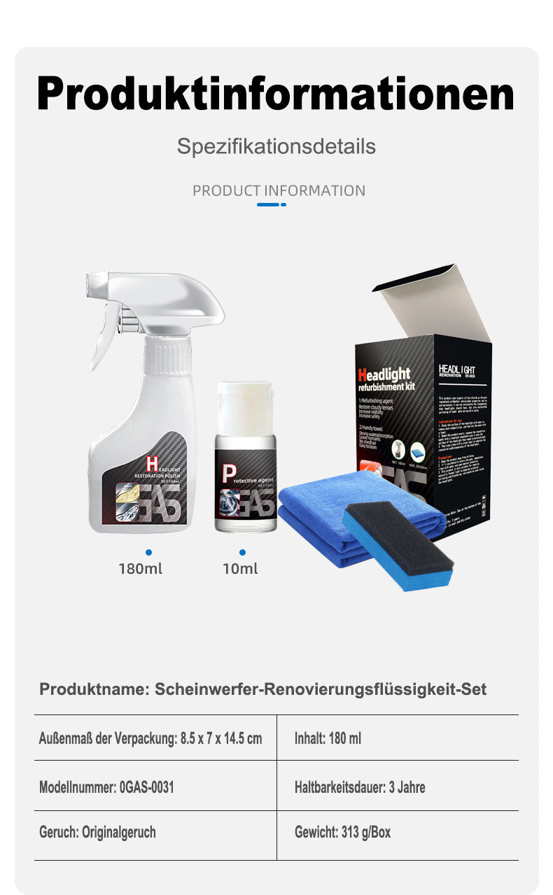 ⏳Begrenzte Zeit 50% Rabatt💥Scheinwerfer-Restaurierungsflüssigkeitsset für Autos