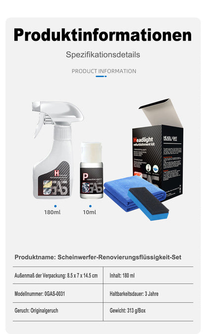 ⏳Begrenzte Zeit 50% Rabatt💥Scheinwerfer-Restaurierungsflüssigkeitsset für Autos