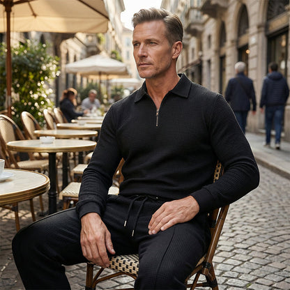 🏃👖Herren-Set aus Sweatshirt mit Waffelstrick und Hose mit geradem Bein