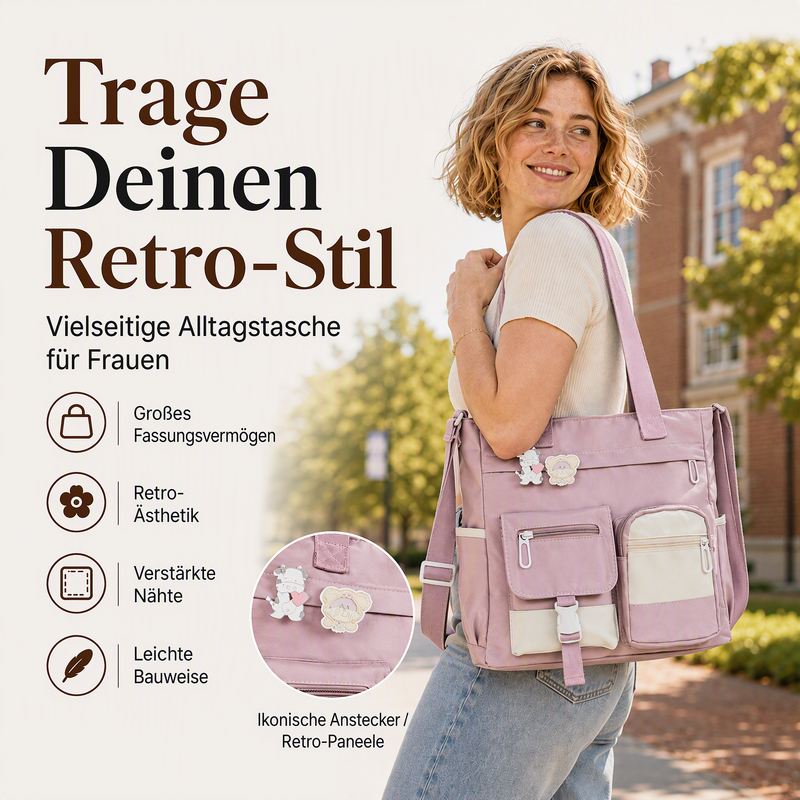 Großvolumige Canvas-Tragetasche mit mehreren Taschen