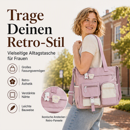 Großvolumige Canvas-Tragetasche mit mehreren Taschen
