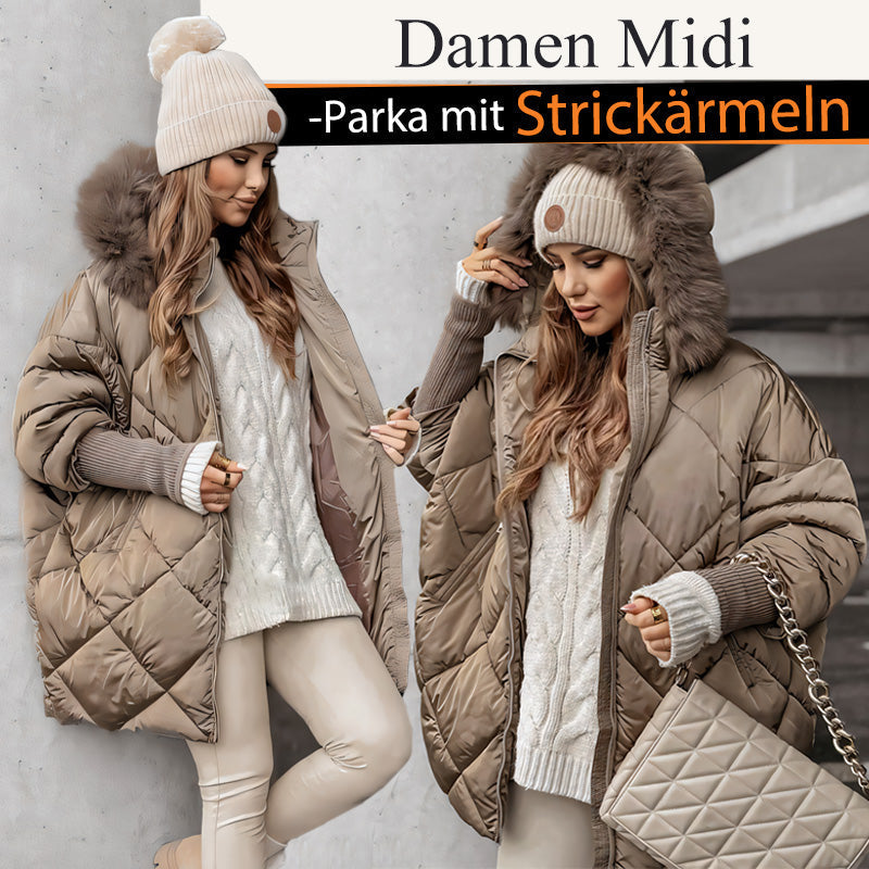 🍂 Frühherbst-Sonderaktion: 50 % Rabatt！⌛️Damen Midi-Parka mit Strickärmeln