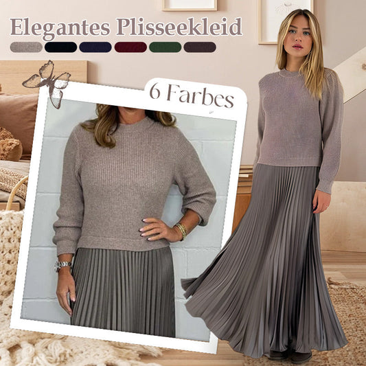 👗 50% RABATT! ✨ Damen Kleid mit Rundhalsausschnitt & Falten – Elegant, Fließender Schnitt & Perfekt für Anlässe 💃