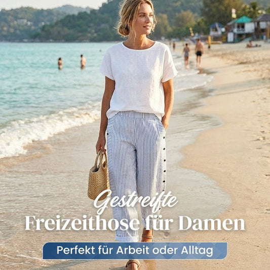 Bequeme blau gestreifte Hose mit Seitentaschen