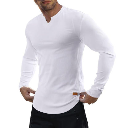 Herren-T-Shirt mit Stretch-Ripp🔥 – V-Ausschnitt, lange Ärmel, bequem