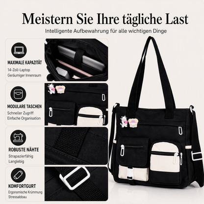 Großvolumige Canvas-Tragetasche mit mehreren Taschen