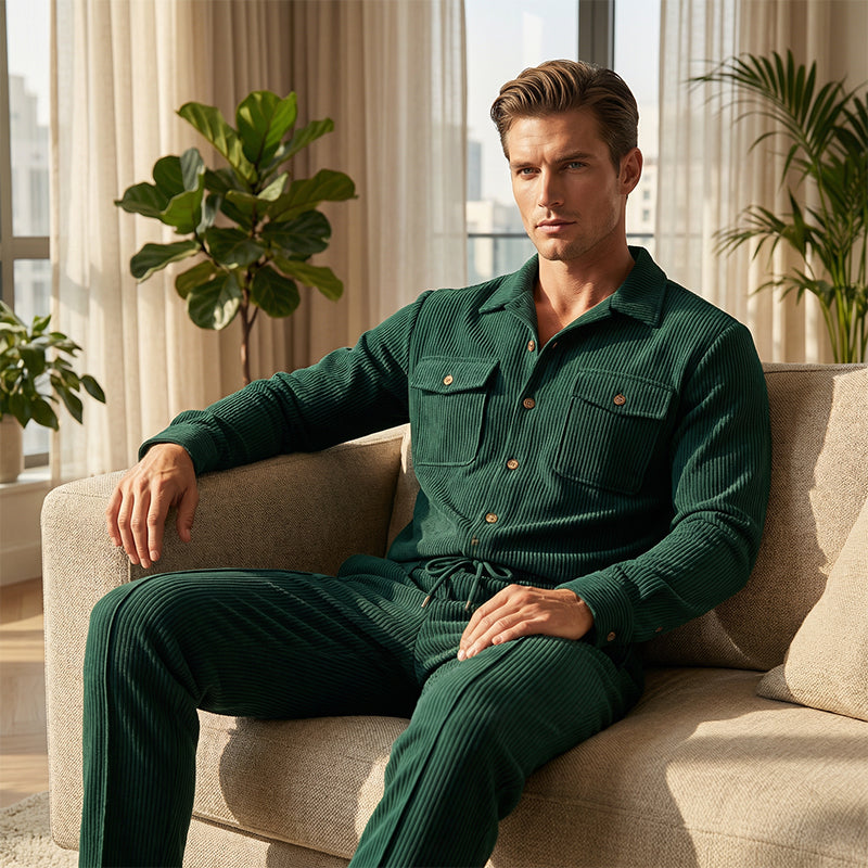 🏃‍♀️ Es wird im Akkord weggeschnappt – zögern Sie nicht！🔥Herren-Set aus Waffel-Button-Down-Jacke und Hose