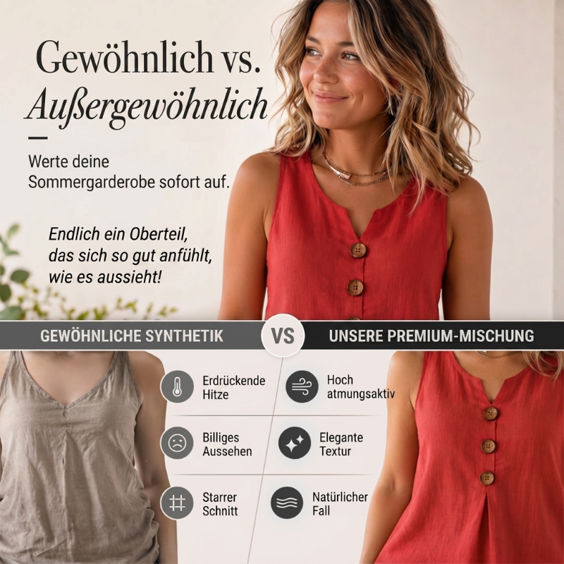 ⌛Zeitlich begrenztes Angebot – Ärmelloses Damen-Top mit V-Ausschnitt aus Baumwoll-Leinen-Mischung