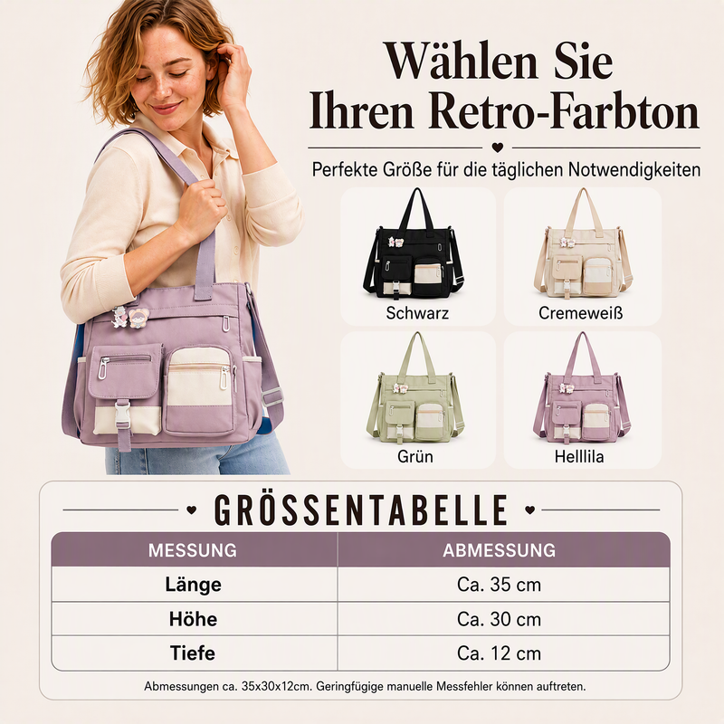 Großvolumige Canvas-Tragetasche mit mehreren Taschen