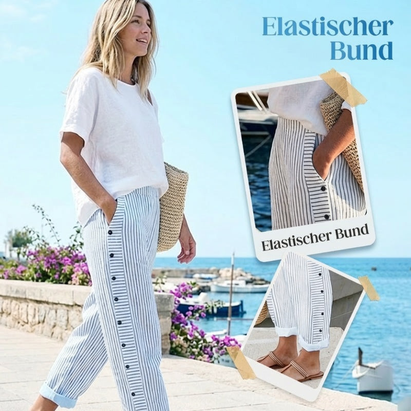 Bequeme blau gestreifte Hose mit Seitentaschen