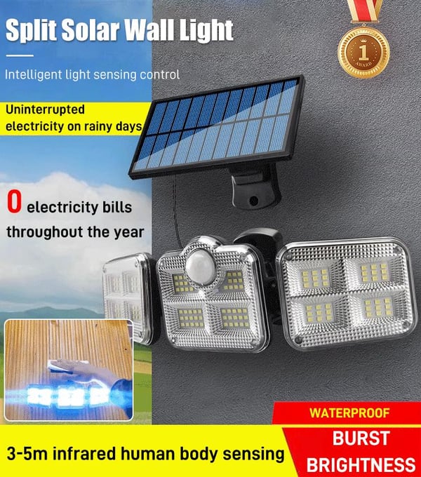 🔥⚡Energiesparende tragbare Solar-Wandleuchte mit drei Köpfen für Garten, Camping, Hof und Zuhause