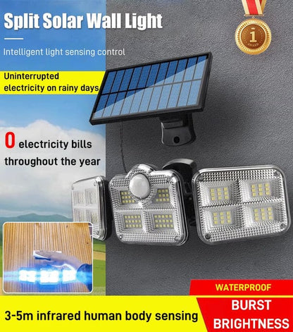 🔥⚡Energiesparende tragbare Solar-Wandleuchte mit drei Köpfen für Garten, Camping, Hof und Zuhause