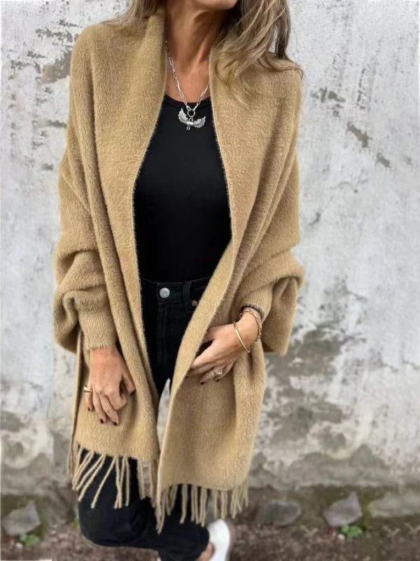 🍂Herbst-Specials🍂Langärmliger, lässiger Schalmantel mit Quaste für Damen