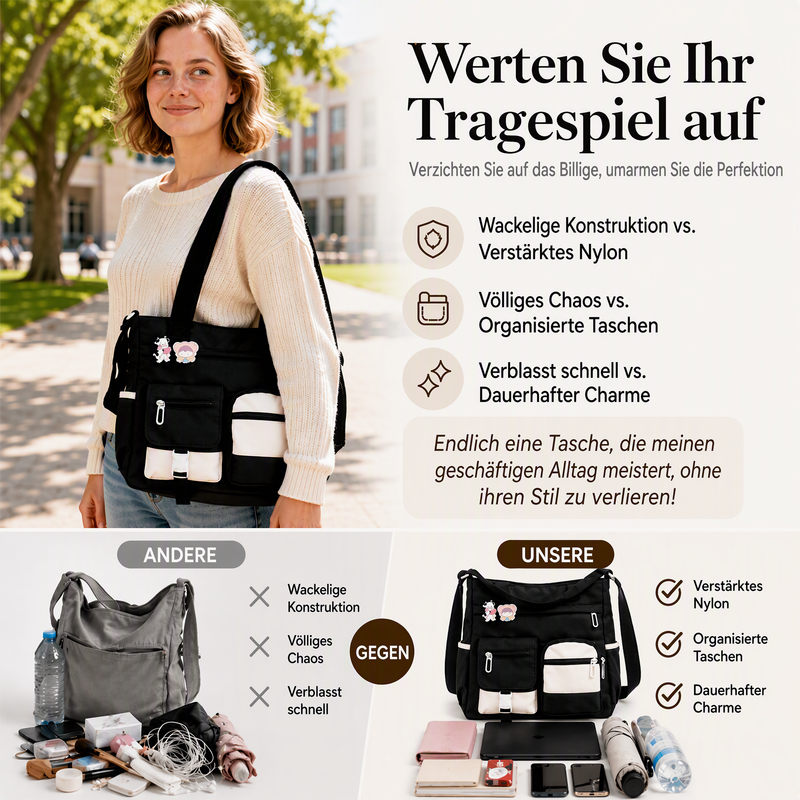 Großvolumige Canvas-Tragetasche mit mehreren Taschen