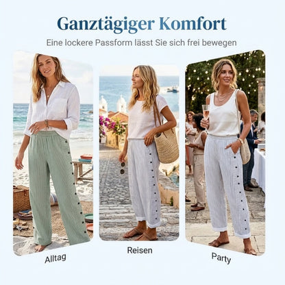 Bequeme blau gestreifte Hose mit Seitentaschen