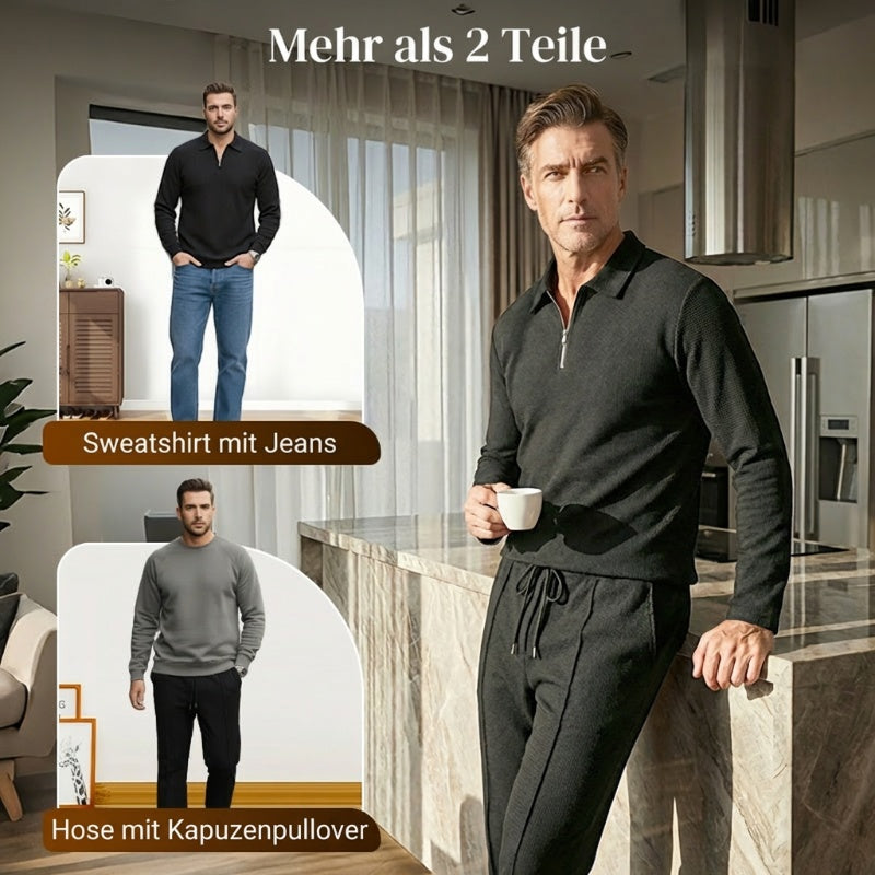🏃👖Herren-Set aus Sweatshirt mit Waffelstrick und Hose mit geradem Bein