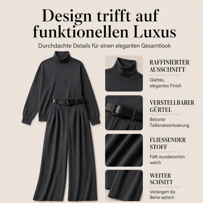 📢📢50%Rabatt!!!🎉✨Eleganter Damen-Zweiteiler: Rollkragen-Shirt & Hose mit hohem Bund