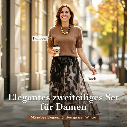 📢📢50%Rabatt!!!✨🔥Zweiteiliges Set für Damen bestehend aus Pullover und fließendem Rock mit Leopardenmuster