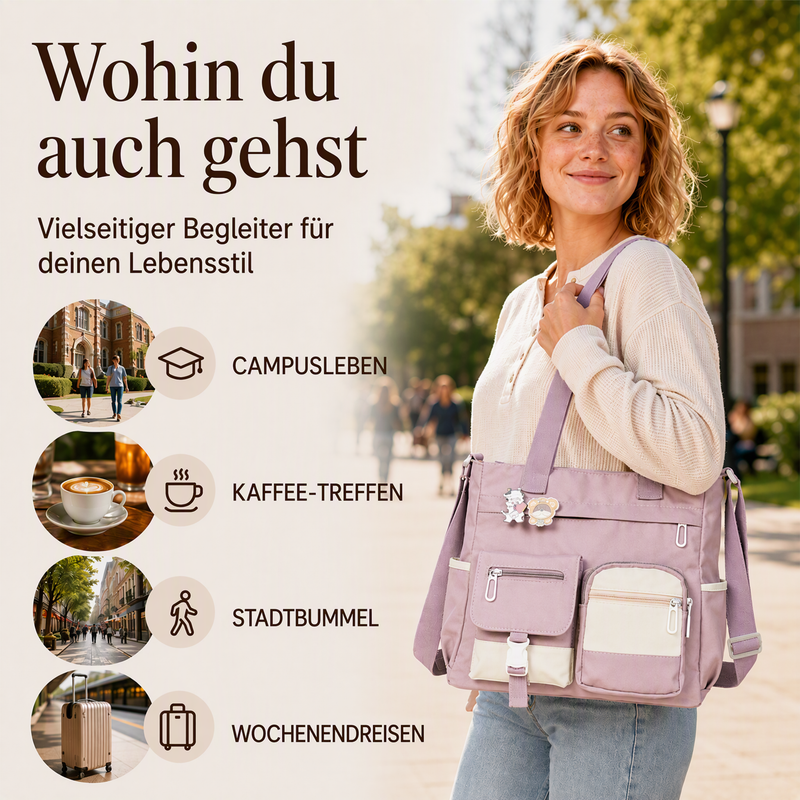 Großvolumige Canvas-Tragetasche mit mehreren Taschen