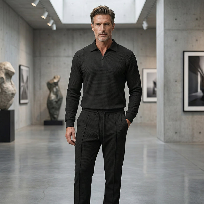 🏃👖Herren-Set aus Sweatshirt mit Waffelstrick und Hose mit geradem Bein