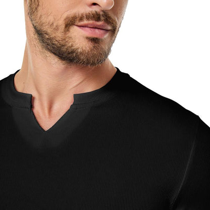 Herren-T-Shirt mit Stretch-Ripp🔥 – V-Ausschnitt, lange Ärmel, bequem