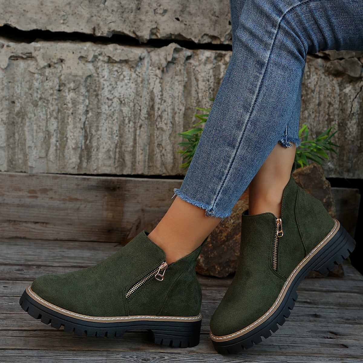 🥾 Ein Must-have für Herbst und Winter – stylische und bequeme Damenschuhe mit runder Spitze und Reißverschluss 🌟👢