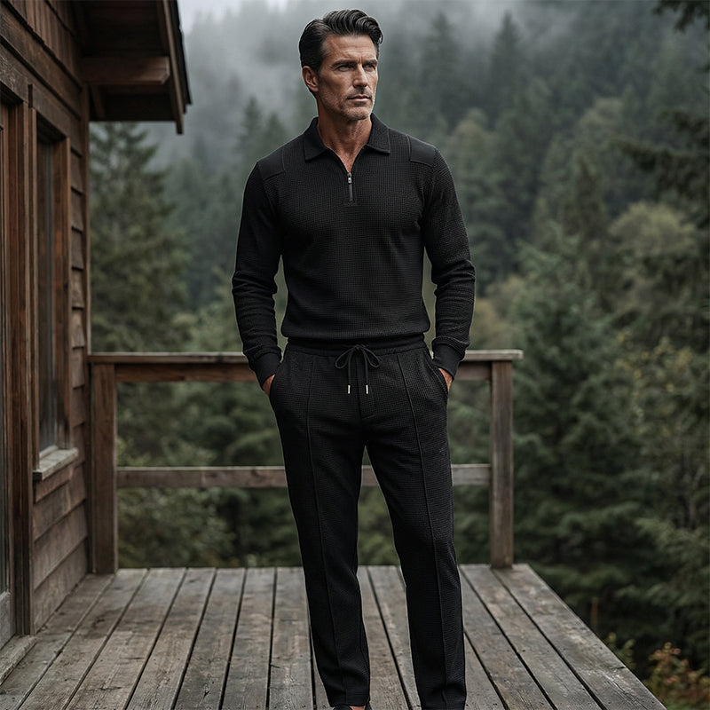 🏃👖Herren-Set aus Sweatshirt mit Waffelstrick und Hose mit geradem Bein