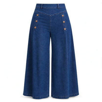 🙌 70% Wiederkaufquote – Qualität überzeugt! High-Waist Jeans mit weiter Beinform, Stretch-Denim und dekorativen Knöpfen