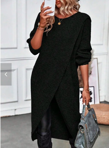 2025 neues Produkt 🔥 Einfarbiges Pulloverkleid, unregelmäßiger Saum, verändert die Körperform, versteckt das Fleisch und lässt es dünner aussehen, geeignet für alle Körpertypen, weich, bequem und modisch