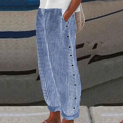 Bequeme blau gestreifte Hose mit Seitentaschen