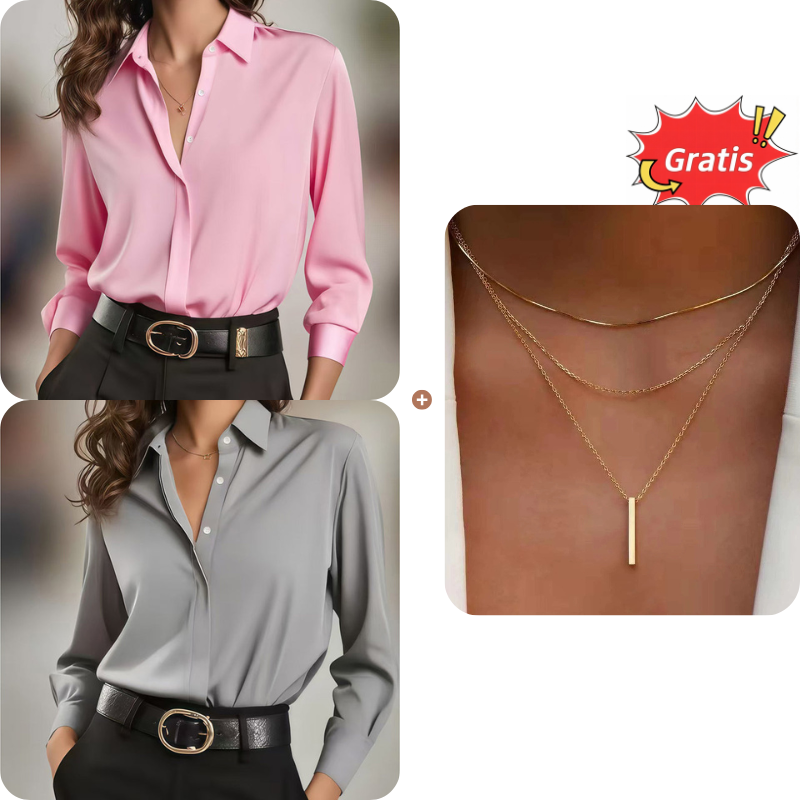 Vielseitiges, seidenweiches Satin-Langarmhemd für Damen