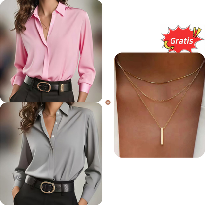 Vielseitiges, seidenweiches Satin-Langarmhemd für Damen