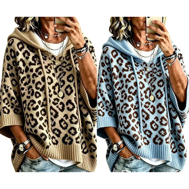 💞 Über 100.000 verkauft – der beliebteste Hit – jetzt zum halben Preis！Gestrickter Hoodie mit Leopardenmuster für Damen