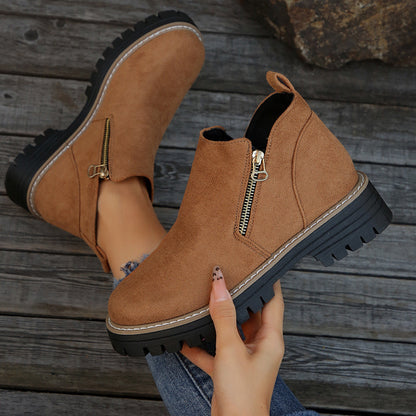 🥾 Ein Must-have für Herbst und Winter – stylische und bequeme Damenschuhe mit runder Spitze und Reißverschluss 🌟👢