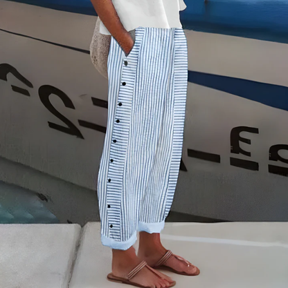Bequeme blau gestreifte Hose mit Seitentaschen
